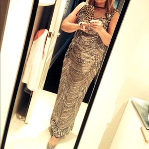 Basix Black Label beaded gown.   Steel grey size 8